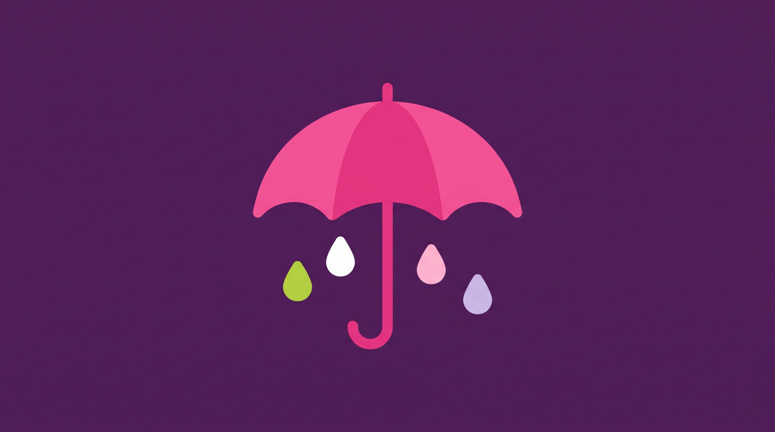Illustration of a pink umbrella with four different colored raindrops falling, representing the four types of dementia