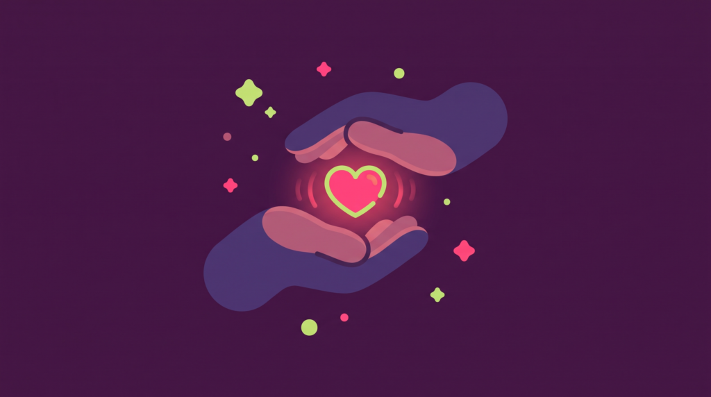 Lewy body dementia caregiver hands cupped around a glowing pink heart